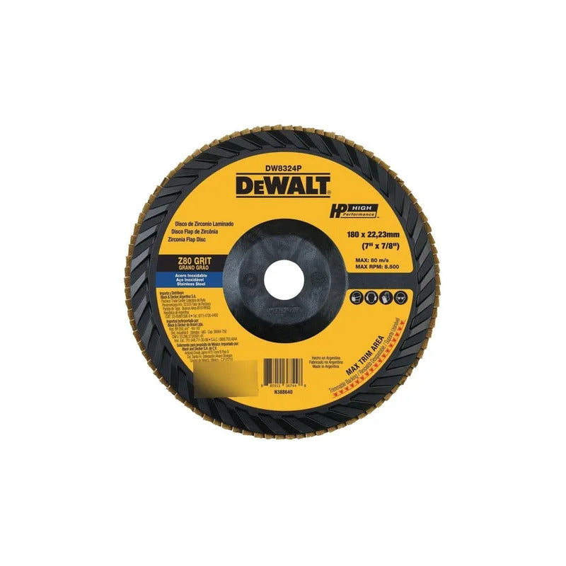 Disco Flap De 180mm Grano 80 Zirconio Dewalt 8324p Amarillo