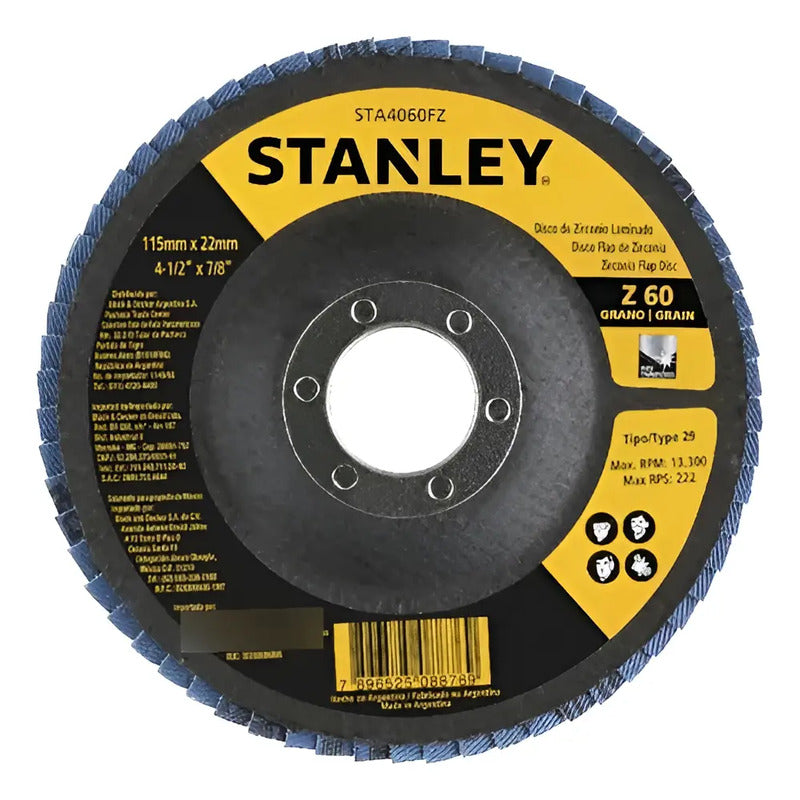 Stanley Disco Flap Zirconio Base Fibra 115mm Grano 60 X10u Amarillo