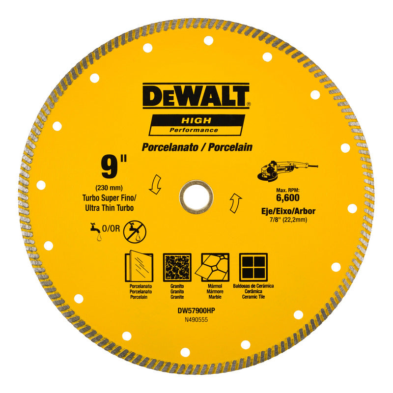 Disco Diamantado Dewalt Para Porcelanato 230mm 9  Dw57900hp Amarillo