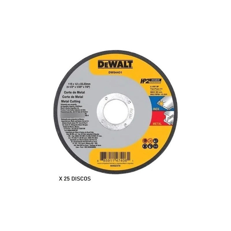 Dewalt Disco 115mm X 1,6mm Acero Inox Metal Dw84402 X 25 Un Color Plateado Amarillo