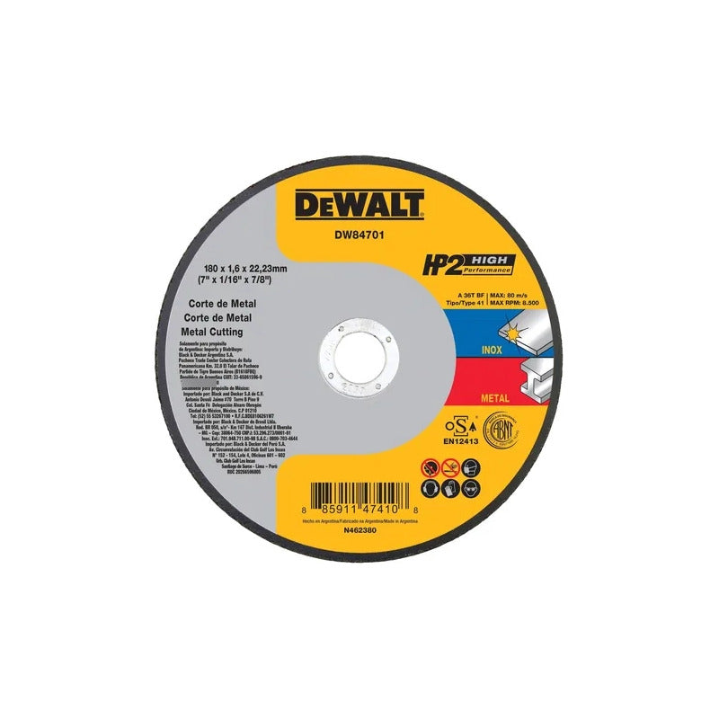 Disco Corte Dw84701 180mm X 1,6mm Acero Inox Dewalt X 25 U. Amarillo