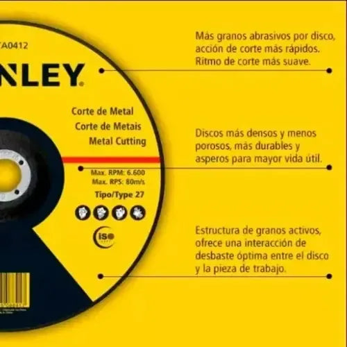 Disco Corte Metal Amoladora 180mm X 1,6mm Stanley X25 Un