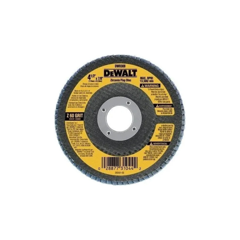 Disco Flap De 115mm Base Fibra Grano 60 Dewalt Dw8308 X 10u Amarillo