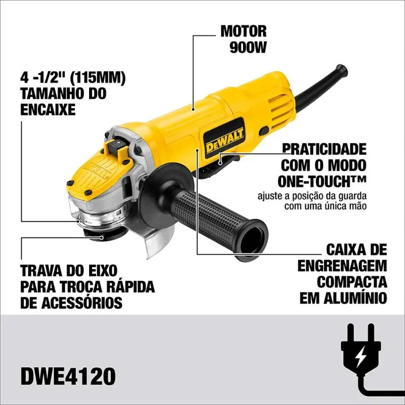 Miniamoladora Angular Dewalt Esmerilhadeira Angular Dwe4120 Dwe4120 De 50 hz/60 hz Color Amarillo 900 w 220 v + Accesorio