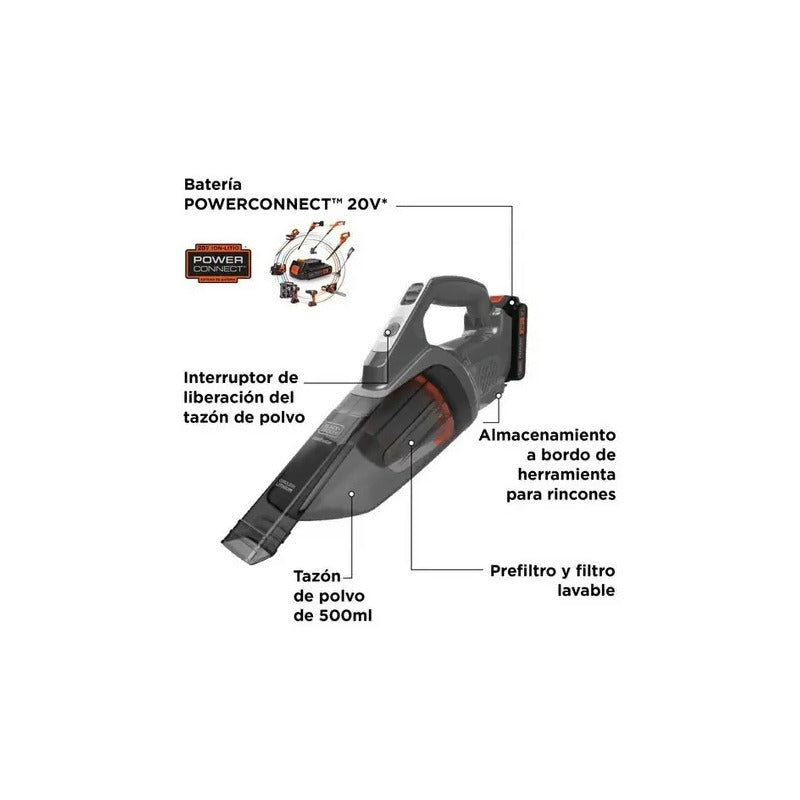 Aspiradora Inalámbrica 20v Black And Decker Bchv001d1e Negro