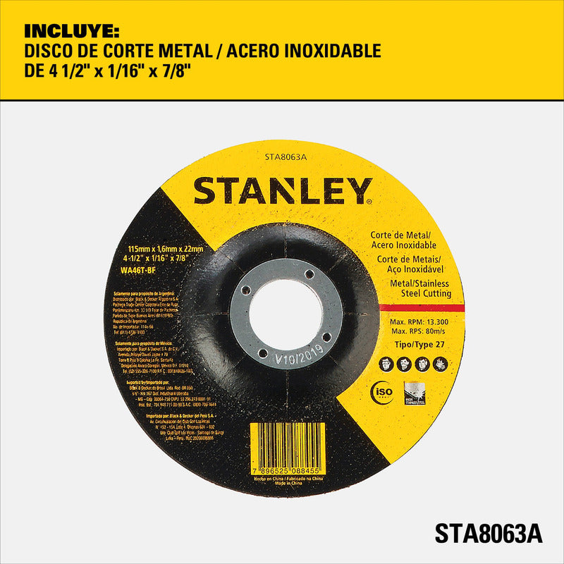 Disco De Corte 115mm X 1,6mm Stanley Sta8063 Amarillo