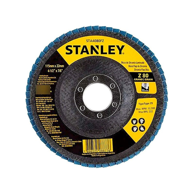 Stanley Disco Flap Zirconio Base Fibra 115mm, Grano 40 X 10u Amarillo