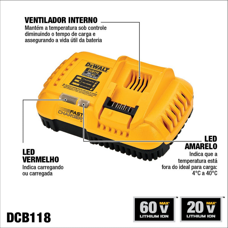 Cargador Dewalt 20v 60v Baterias Ion Litio Dcb118-ar