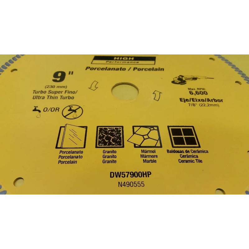 Disco Diamantado Dewalt Para Porcelanato 230mm 9 Dw57900hp Amarillo