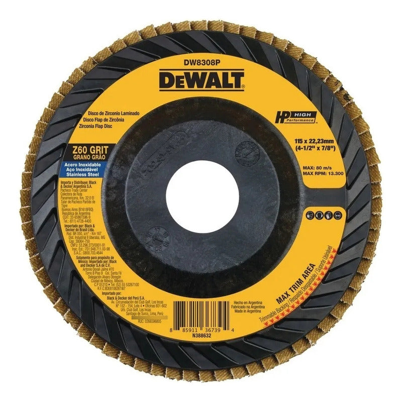 Disco Flap Grano 60 Dewalt Zirconio Dw8308p Amarillo