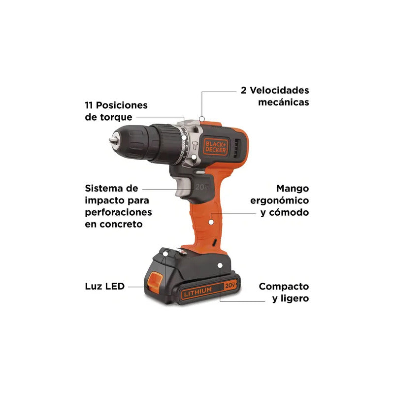 Taladro Percutor Atornillador Inalámbrico B+d10mm Bcd704c1 Naranja 50