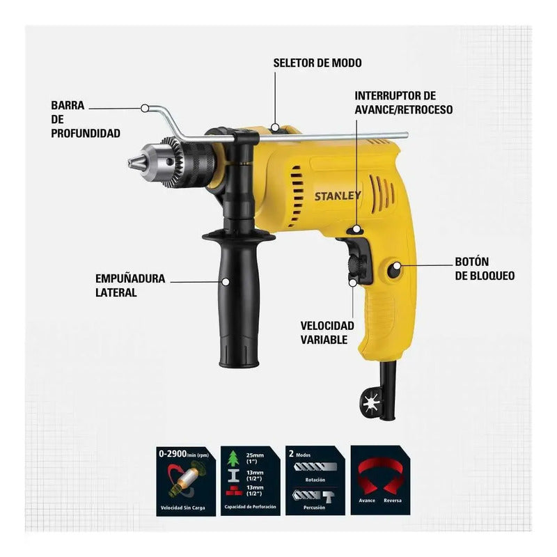 Taladro Stanley Percutor 600w + 37 Accesorios Sdh600ka Amarillo