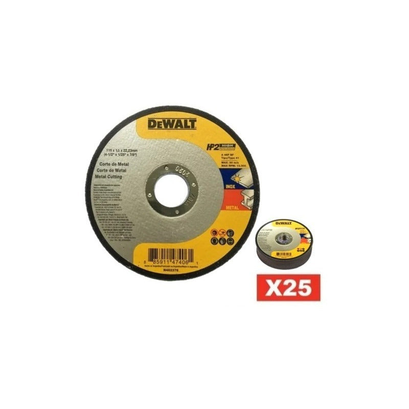 Dewalt Disco 115mm X 1,6mm Acero Inox Metal Dw84402 X 25 Un Color Plateado Amarillo