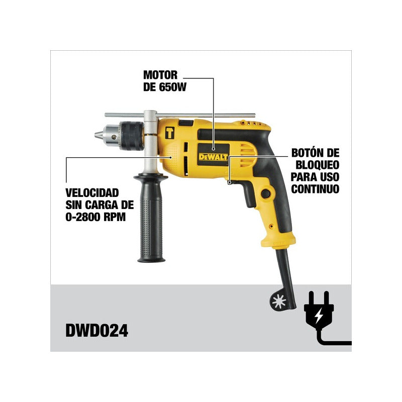 Taladro Percutor 750w 13mm Dewalt Dwd024 220v Vel. Variable Amarillo 50 Hz