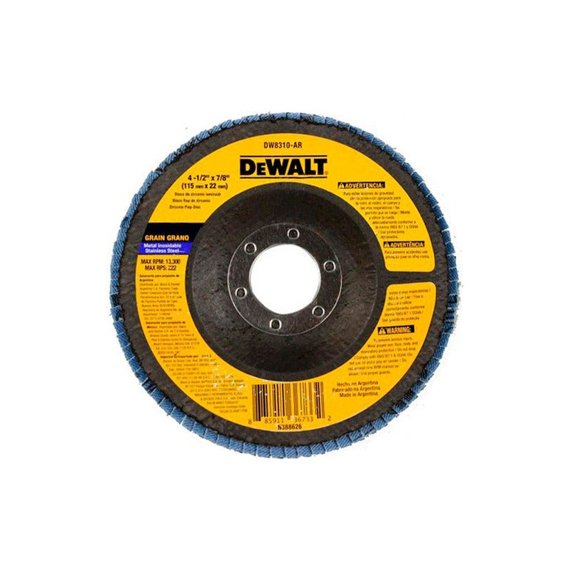 Disco Flap Dewalt Base Fibra De 115mm Grano 80 X 10 Unidades Amarillo