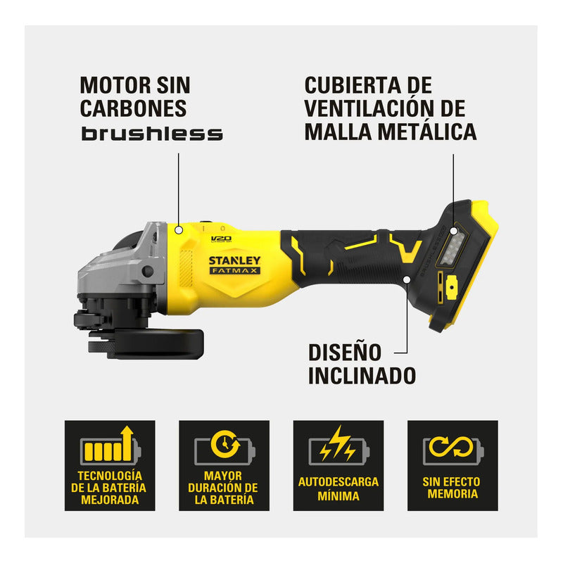 Amoladora A Batería 20v Stanley Sbg710b Brushless 115mm Amarillo