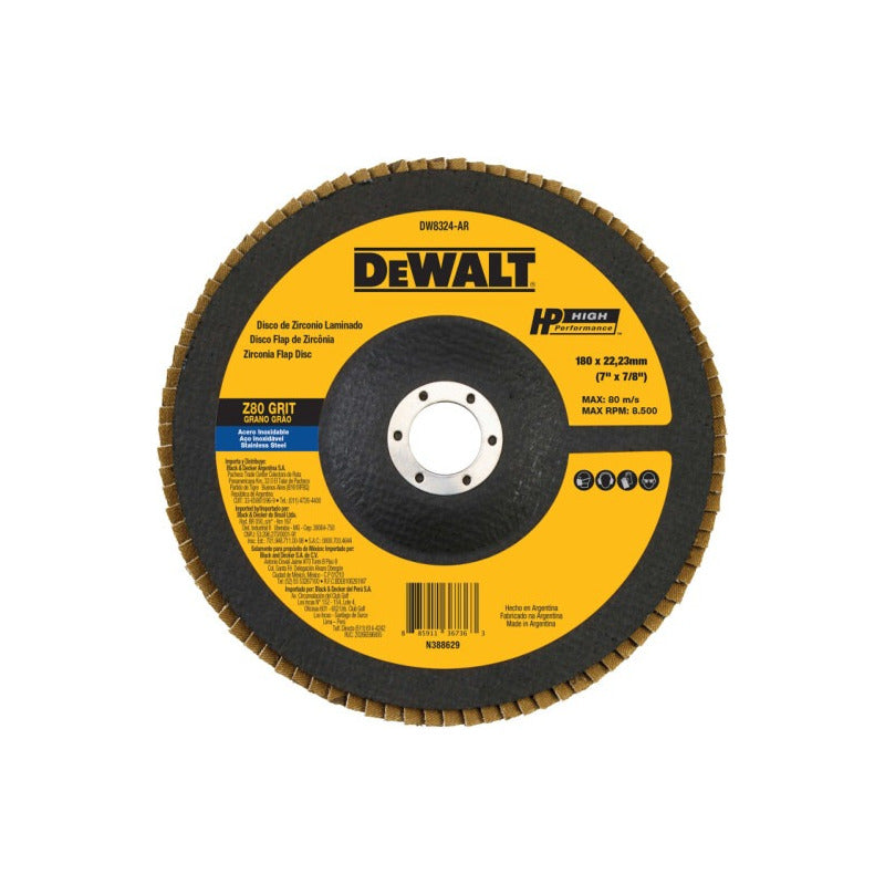 Dewalt Disco Flap Zirconio Base Fibra 180mm, Grano 80 X 10u Amarillo