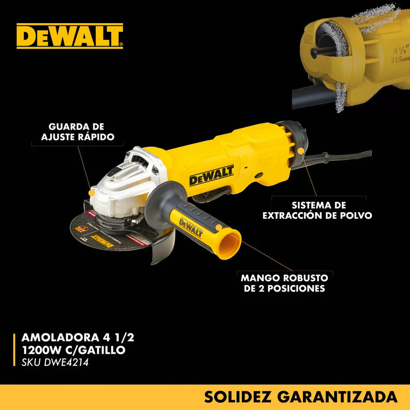 Amoladora Angular 125mm (5 ) 1400w Dewalt Dwe4314n Amarillo 50 Hz