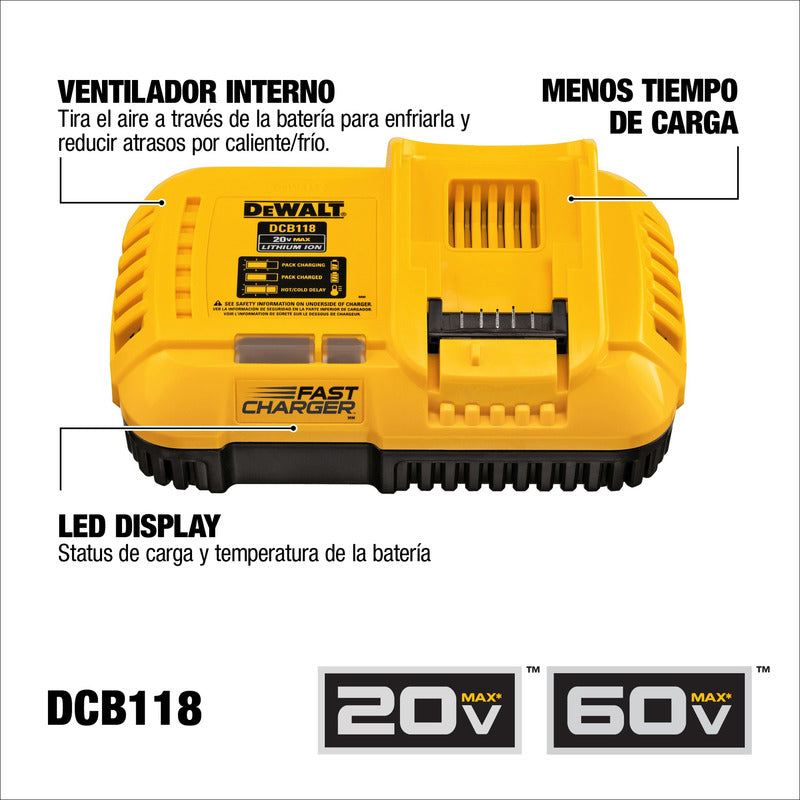 Cargador Dewalt 20v 60v Baterias Ion Litio Dcb118-ar