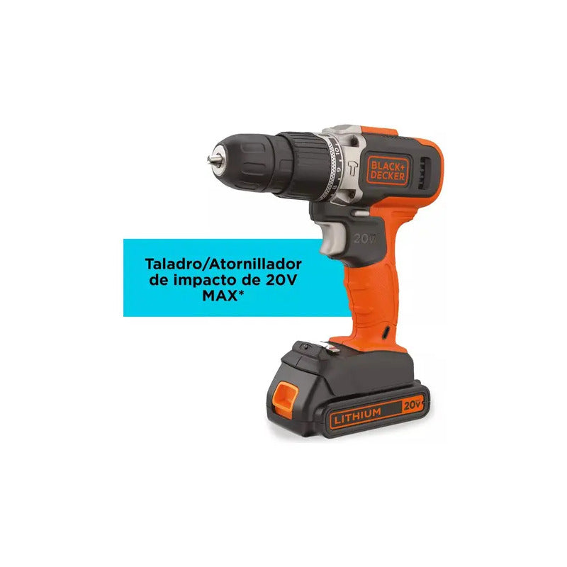 Taladro Percutor Atornillador Inalámbrico De 10mm Black+decker Bcd704c1 + 1 Batería De 1.5ah + Accesorio Con Caja De Cartón Naranja
